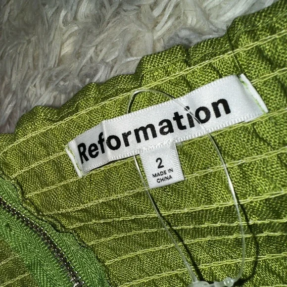 New  Reformation Miso Linen Green Mini Dress Size 2 - Picture 4 of 7